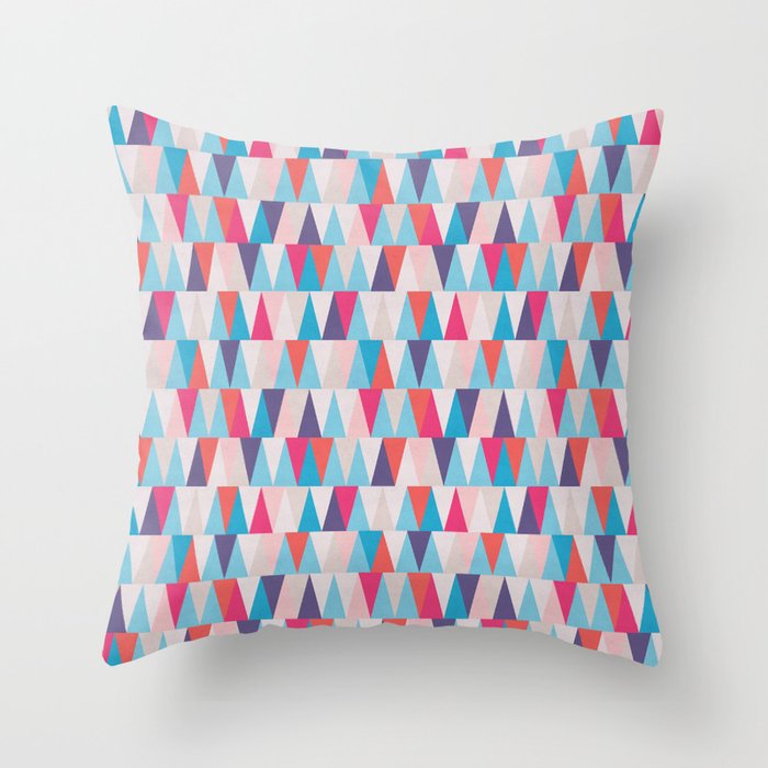 Blue & Pink Geometric Triangle Pattern Throw Pillow