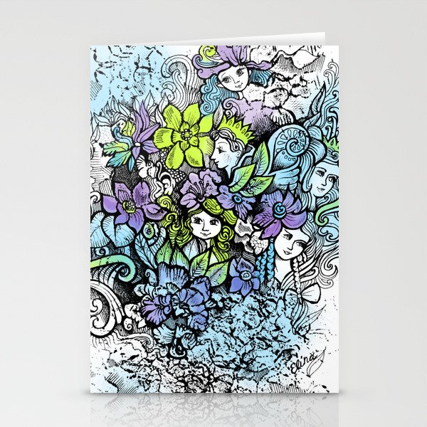Elves and flowers Stationery Cards