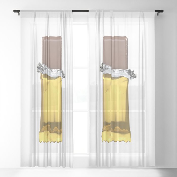 Chocolate Candy Bar In Gold Wrapper Sheer Curtain By Grandeduc