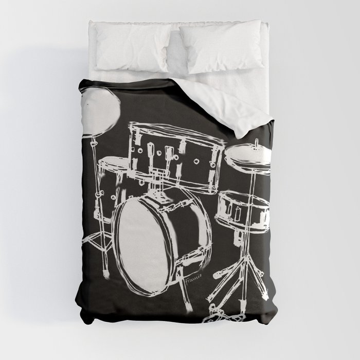 Drum Kit Rock Black White Duvet Cover