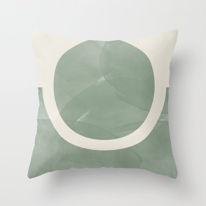 Sage Abstract Scandinavian Hot Wax Painting Sun Moon Minimalist Throw Pillow