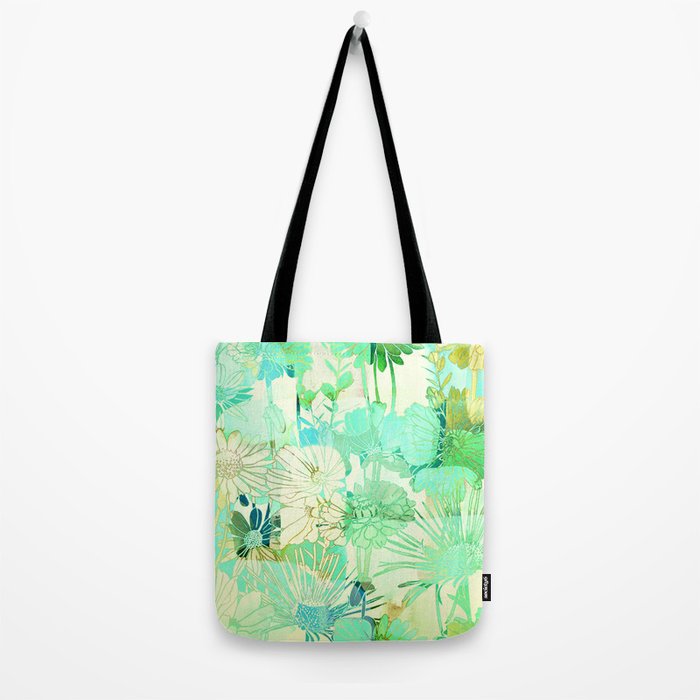 turquoise floral Tote Bag by clemm | Society6