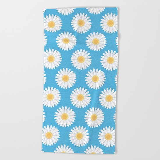 Spring Daisies_Blue Sky Beach Towel
