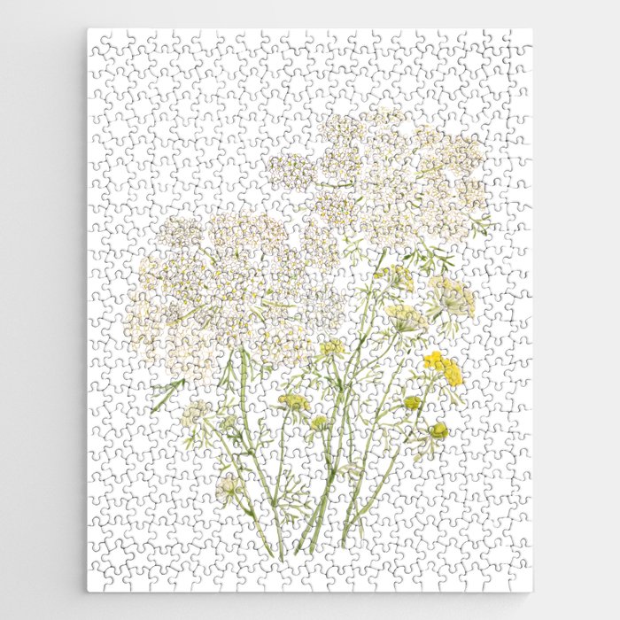 Queen Ann Lace ink and watercolor painting Jigsaw Puzzle