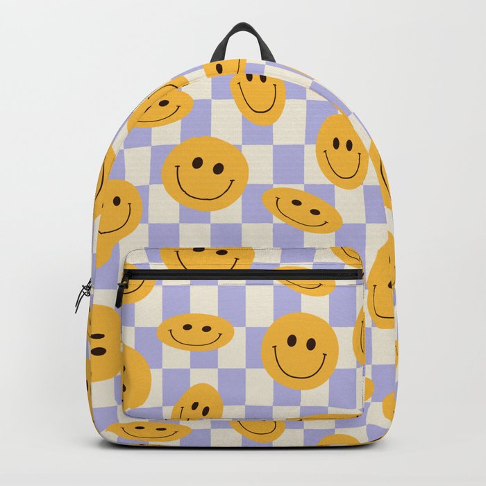 Retro Vintage Smiley Face Design Purple Checkered Gingham  Backpack