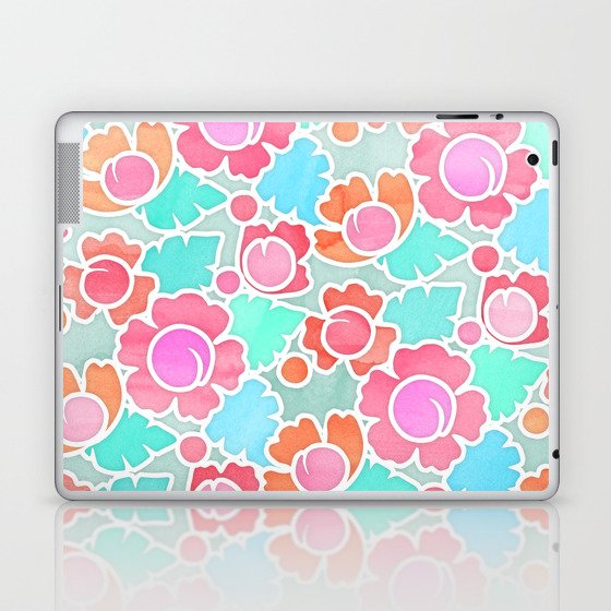 Pastel Tropical Floral Pattern Design with watercolor texture Laptop & iPad Skin