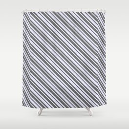 [ Thumbnail: Dim Grey and Lavender Colored Lined Pattern Shower Curtain ]