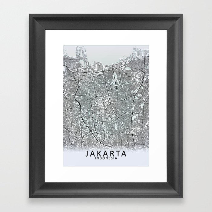 Jakarta, Indonesia, White, City, Map, White, City, Map Framed Art Print by City Map Art Prints