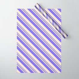 [ Thumbnail: Medium Slate Blue and Beige Colored Lines/Stripes Pattern Wrapping Paper ]
