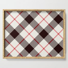 White Tartan with Diagonal Black and Red Stripes Serving Tray