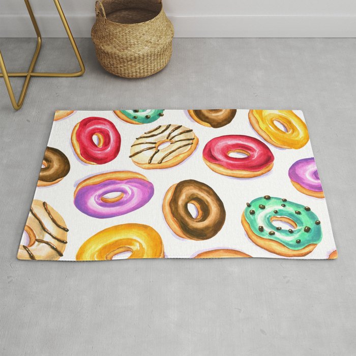 Colorful Donut Party Pattern In Watercolor Rug By Bonheurem Society6