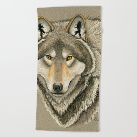 Grey Wolf Portrait Beach Towel