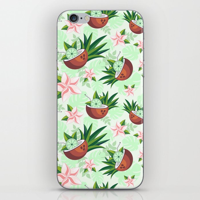 Lime in Coconut with Pink Plumeria Flowers Tropical Summer Pattern iPhone Skin