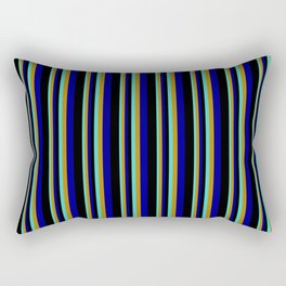 [ Thumbnail: Turquoise, Dark Goldenrod, Dark Blue & Black Colored Stripes Pattern Rectangular Pillow ]