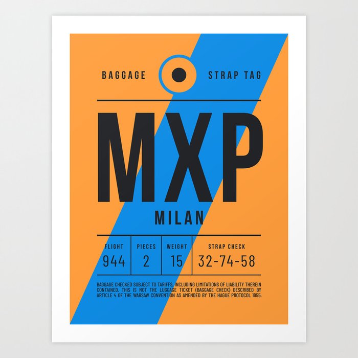 Luggage Tag E - MXP Milan Italy Art Print
