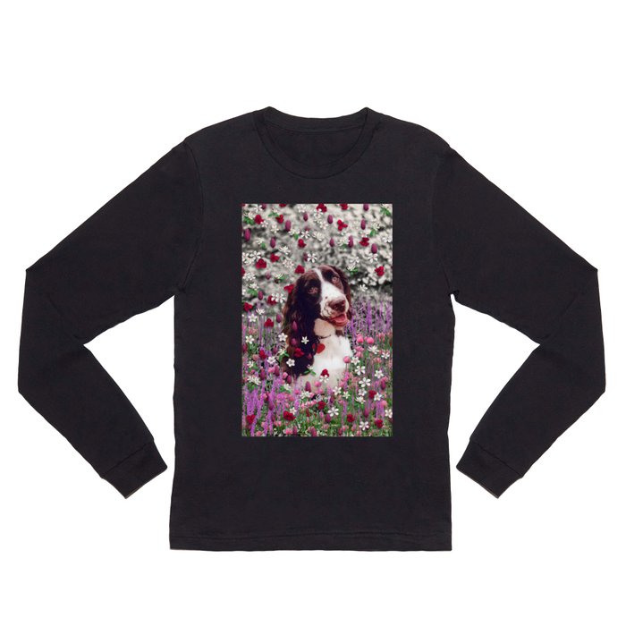 Lady in Flowers - Brittany Spaniel Dog Long Sleeve T Shirt