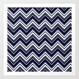 Maritime pattern- chevron - white and darkblue Art Print
