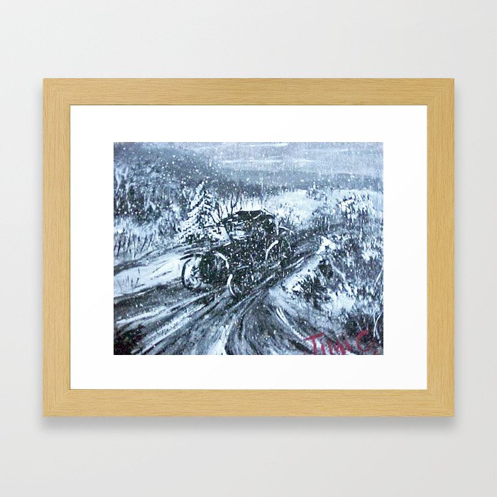 Snowy old car Framed Art Print