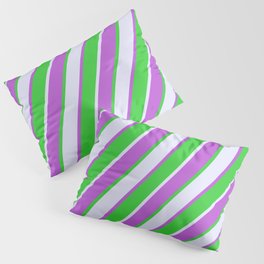 [ Thumbnail: Lavender, Orchid, and Lime Green Colored Lined/Striped Pattern Pillow Sham ]