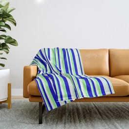[ Thumbnail: Mint Cream, Green, and Blue Colored Pattern of Stripes Throw Blanket ]