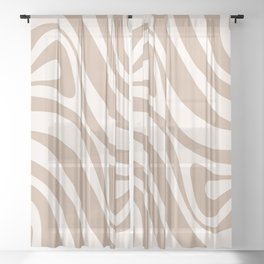 New Groove Retro Swirl Abstract Pattern Buff Beige Cream Sheer Curtain