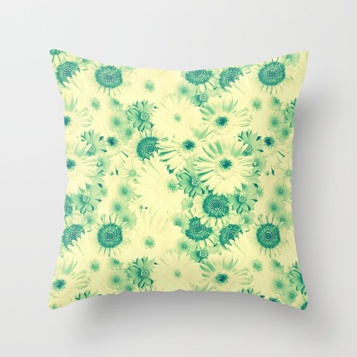 Yellow and Green Mixed Gerbera Daisies Oil Painted Floral Throw Pillow