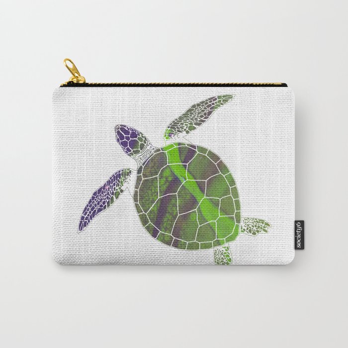 Purple and Green Colorful Sea Turtle 5 - Abstract Minimal Marble Fluid Art Paint Beach Art Carry-All Pouch