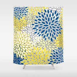 Modern Flowers Art, Blue, Yellow and Gray, Art Prints Shower Curtain