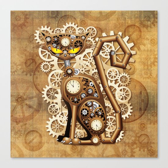 Steampunk Cat Vintage Style Canvas Print