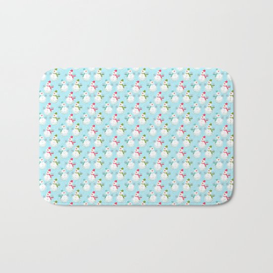 Merry christmas! Beautiful snowman pattern on aqua backround Bath Mat