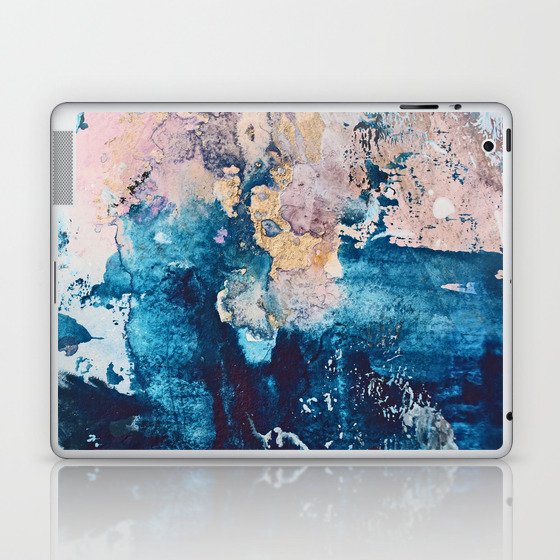 Breathe Again: a vibrant mixed-media piece in blues pinks and gold by Alyssa Hamilton Art Laptop & iPad Skin