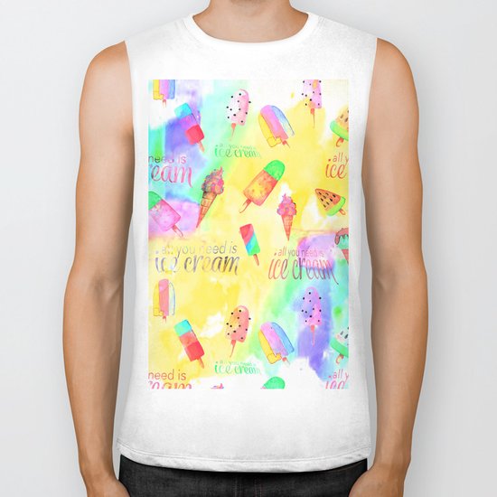 ALL YOU NEED IS ICECREAM - seamless summerpattern Biker Tank