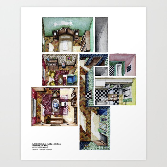 Jeanne Dielman 23 Quai Du Commerce 1080 Bruxelles S Apartment In Watercolor Art Print By Floor Plan Croissant Society6