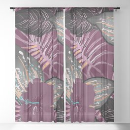 Burgundy Floral Sheer Curtain