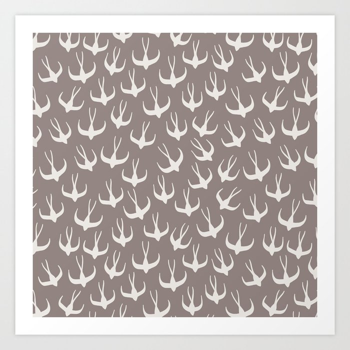 Flying Swallow Bird Blush Pattern Art Print