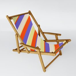 [ Thumbnail: Red, Slate Blue, Beige, and Tan Colored Lines/Stripes Pattern Sling Chair ]