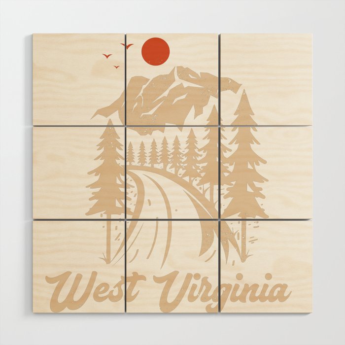 West Virginia Vintage Landscape Design Wood Wall Art