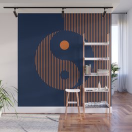 Geometric Lines Ying and Yang XI in Navy Blue Orange Wall Mural