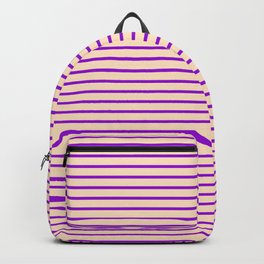 [ Thumbnail: Dark Violet & Bisque Colored Stripes/Lines Pattern Backpack ]
