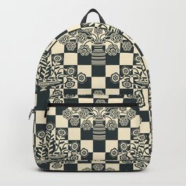 OP-ULENCE CHECKERED FLORAL PATTERN in BLACK & WARM WHITE Backpack