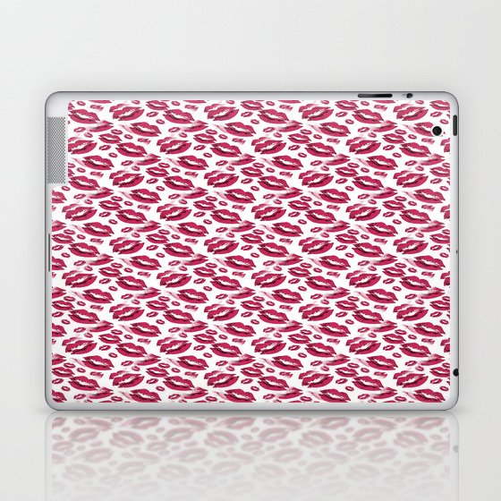 Two Kisses Collided Red Lips Pattern On White Background Laptop & iPad Skin