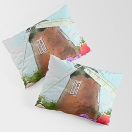 Watercolor Windmill Digital Art Painting Pillow Sham