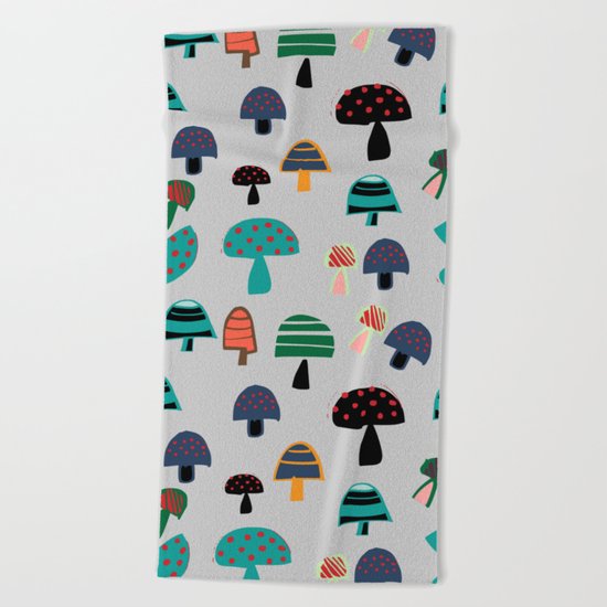 Cute Mushroom gray Beach Towel