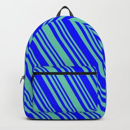 [ Thumbnail: Aquamarine and Blue Colored Lines/Stripes Pattern Backpack ]