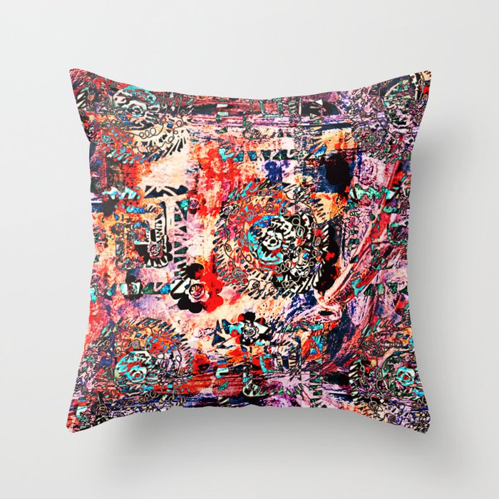 Modern Tribal Floral Abstract with Bright Colours Throw Pillow