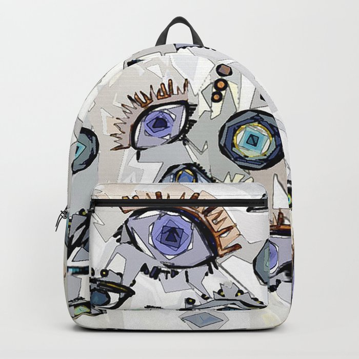 Abstract Evil Eye Drawing Blue Green White Black Teal Silver