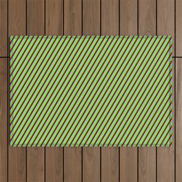 [ Thumbnail: Dark Red, Sky Blue, and Green Colored Lines Pattern Outdoor Rug ]