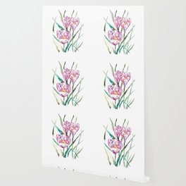 Crocus flower Painting Red Green Abstract Watercolor Wallpaper