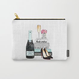 Champagne, Teal, books, shoes, peonies, Peony, Fashion illustration, Fashion, Amanda Greenwood, gift Carry-All Pouch