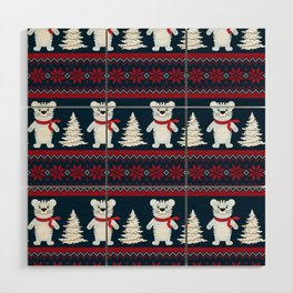 Knitted Christmas and New Year Pattern. Wool Knitting Sweater Design. Wood Wall Art